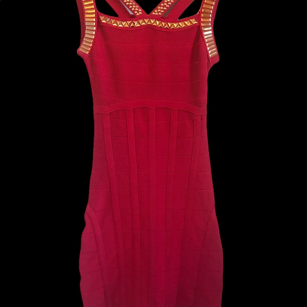 Bebe red dress with gold accents. Size XS